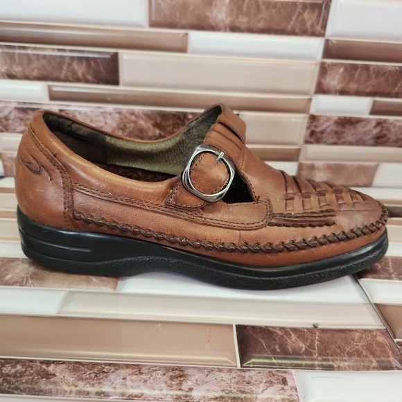 Dr. Scholls Shoes Womens 6.5 Brown Leather Loafers Adjustable Buckle - Picture 5 of 11